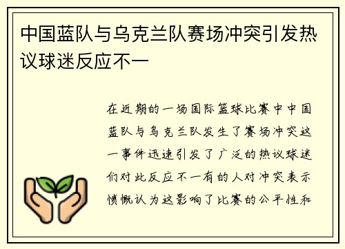中国蓝队与乌克兰队赛场冲突引发热议球迷反应不一